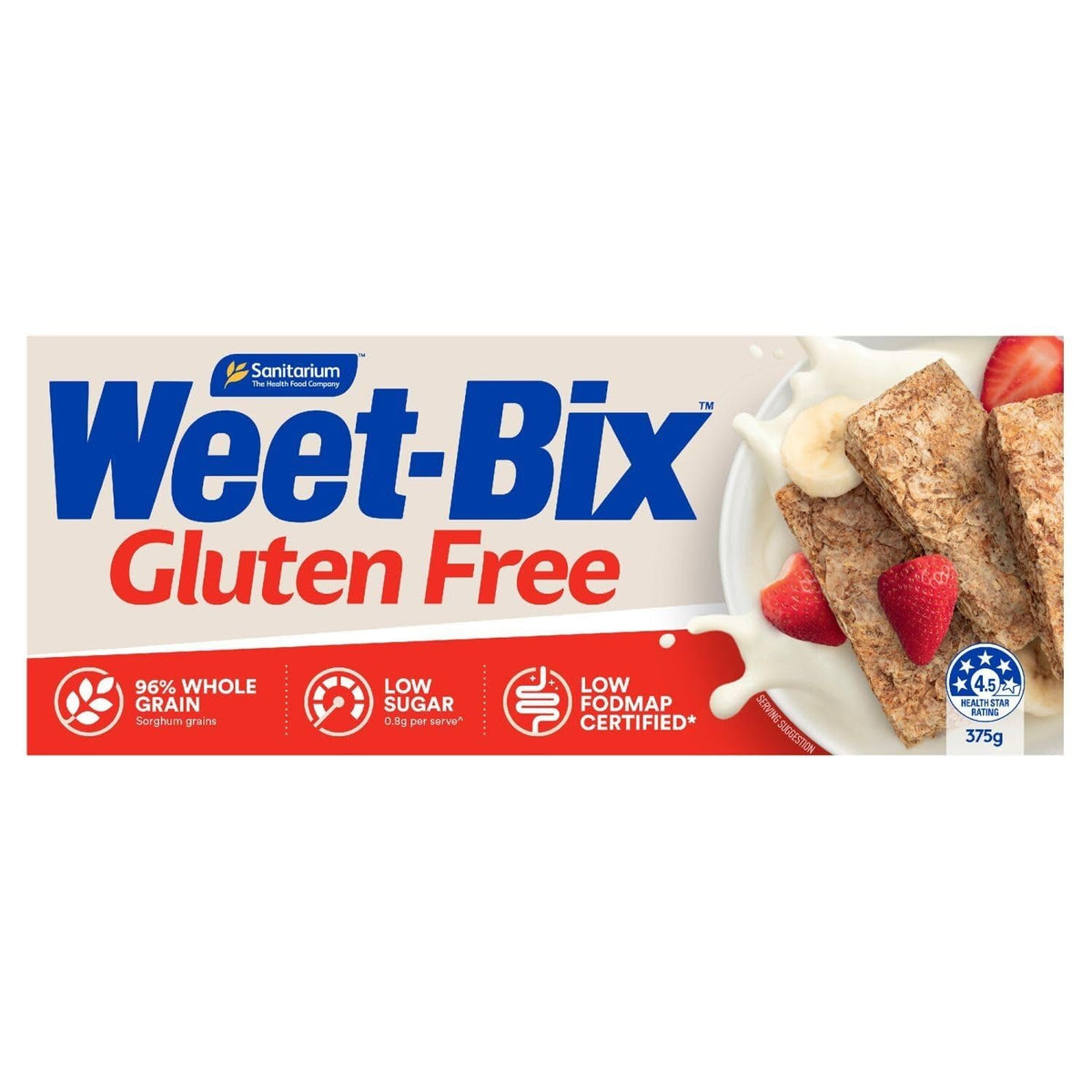 Weet-Bix Gluten Free 375g cereal bowl highlighting sorghum grains for a wholesome breakfast