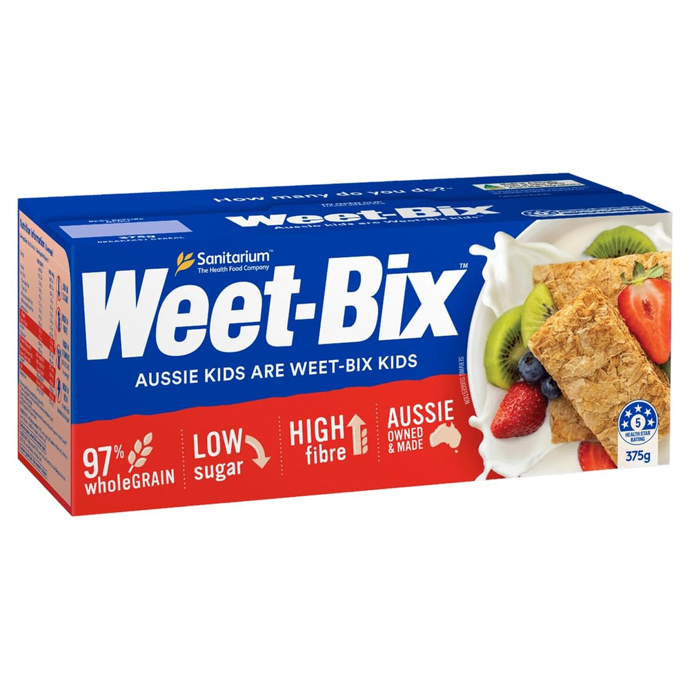 Weet-Bix Original 375g pack-shot, fibre-rich Australian breakfast staple.