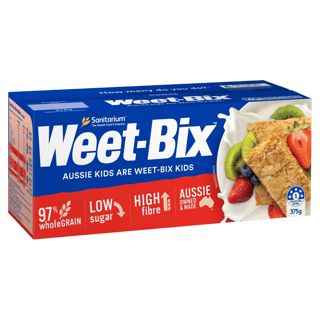 Weet-Bix Original 375g pack-shot, fibre-rich Australian breakfast staple.