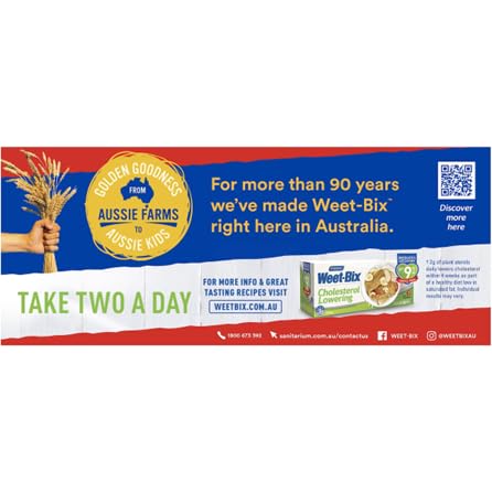 Weet-Bix Original bowl with fruit topping, balanced start with iron.