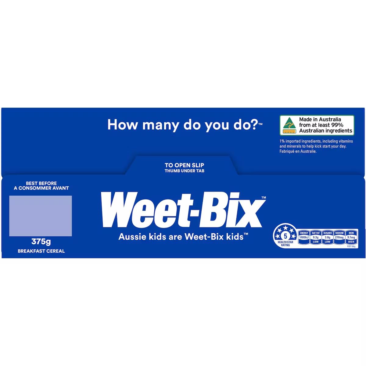Weet-Bix Original breakfast table setup, low fat option.