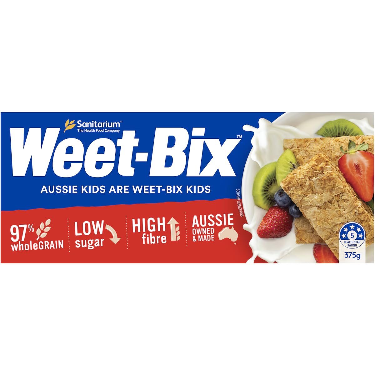 Weet-Bix Original dry cereal close-up, wholesome wholegrain goodness.