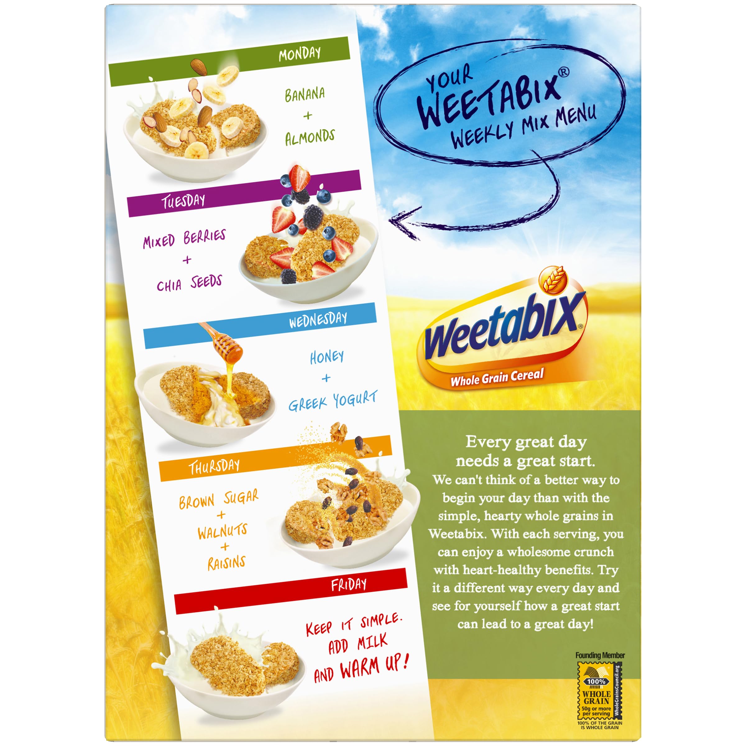 Weetabix with fruit and nuts for flavor variety