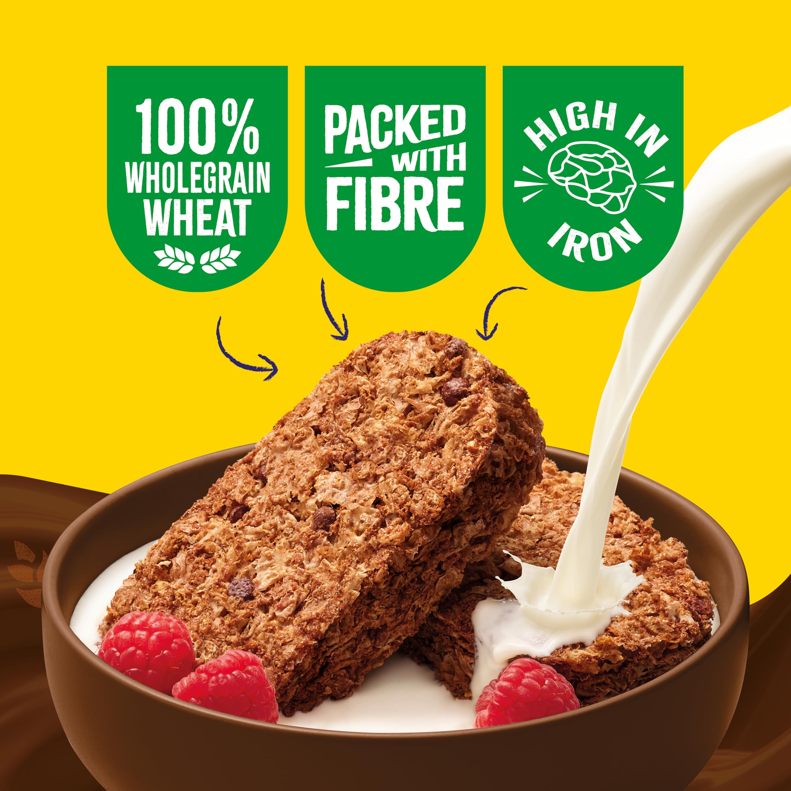 Weetabix Chocolate 24-pack back view highlighting wholegrain and fibre benefits