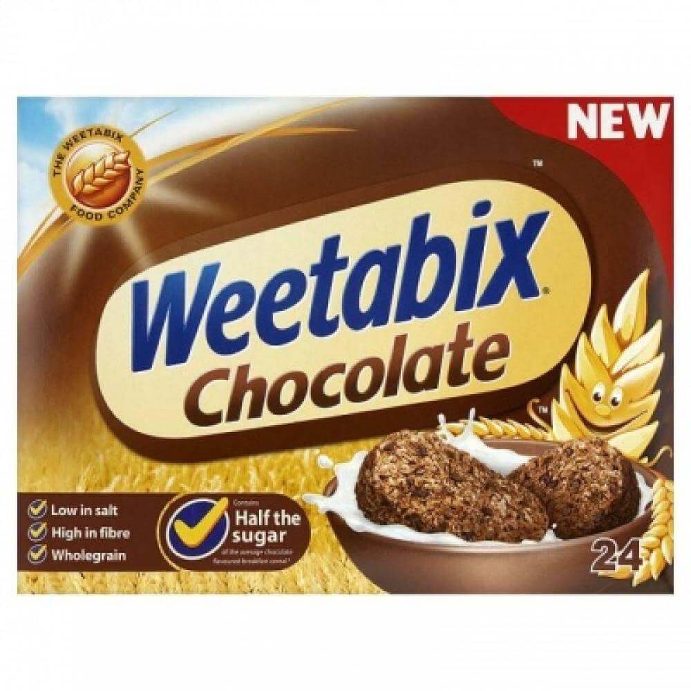 Weetabix Chocolate 24-pack front view, ideal family breakfast option