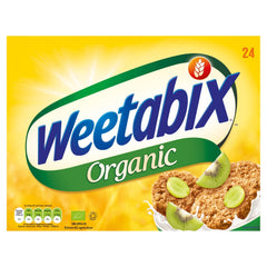 Weetabix Organic 450g pack on shelf, a wholesome start to the morning with high-fiber grains.