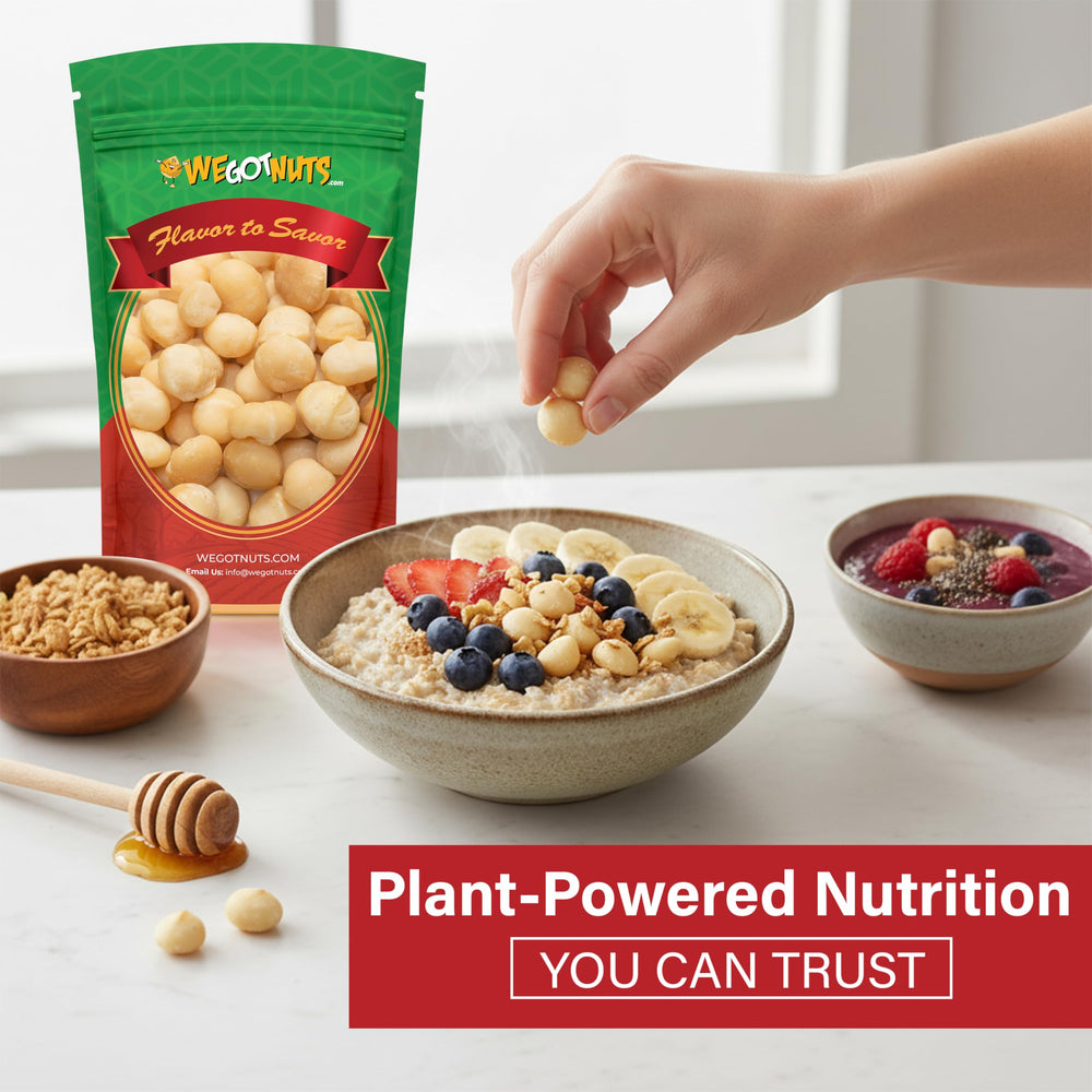 We Got Nuts air-tight resealable bag keeps nuts fresh and crunchy