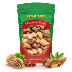 We Got Nuts deluxe mixed nuts in-shell 3-pound front label, perfect for on-the-go snacking.