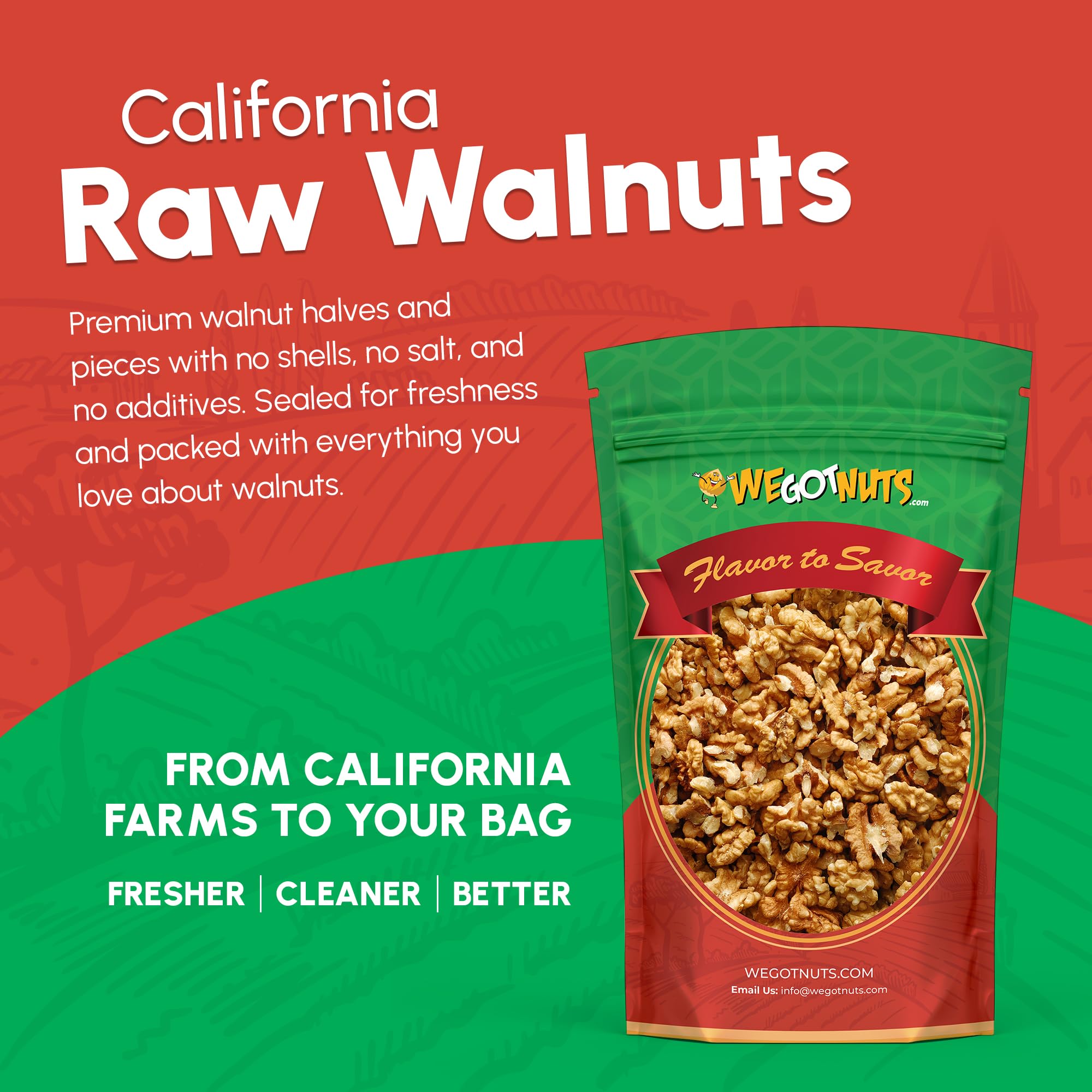 Walnut halves and chopped pieces from We Got Nuts for easy baking and snacking
