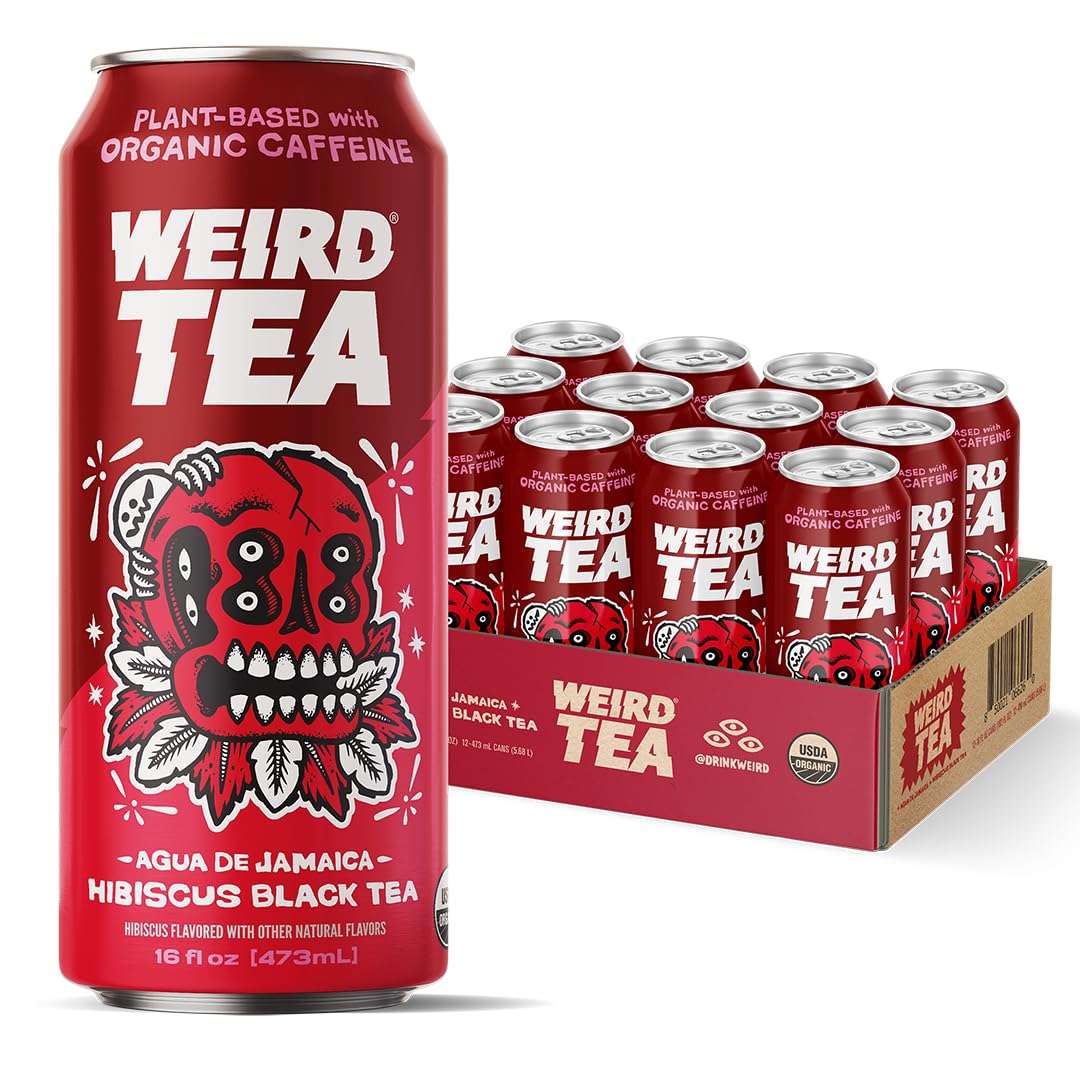 WEIRD Agua de Jamaica hibiscus tea can front view offering a refreshing energy boost.