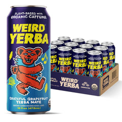 WEIRD Grateful Grapefruit Yerba Mate can front view with caffeine boost