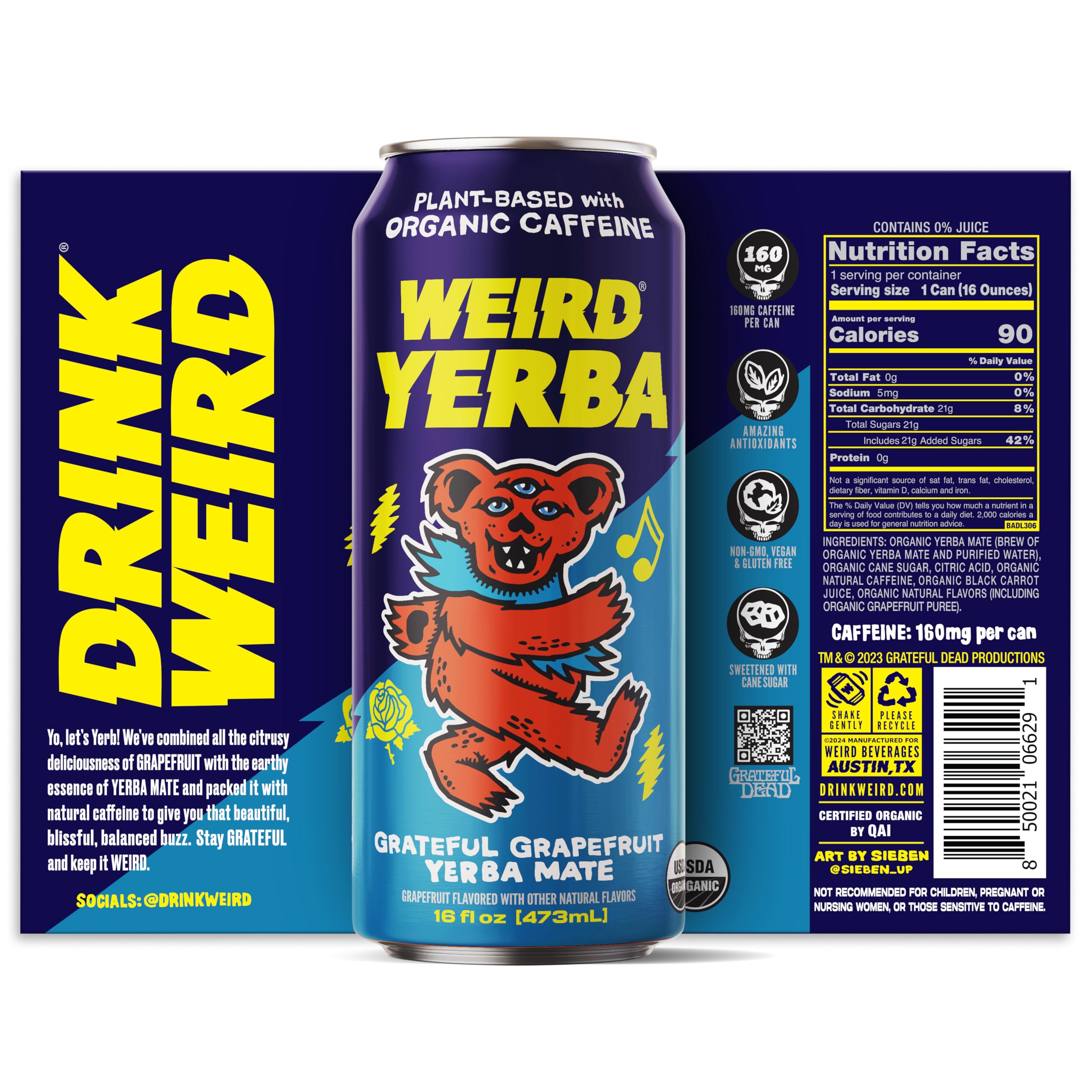 Cans from WEIRD in the fridge ready for a quick energy lift