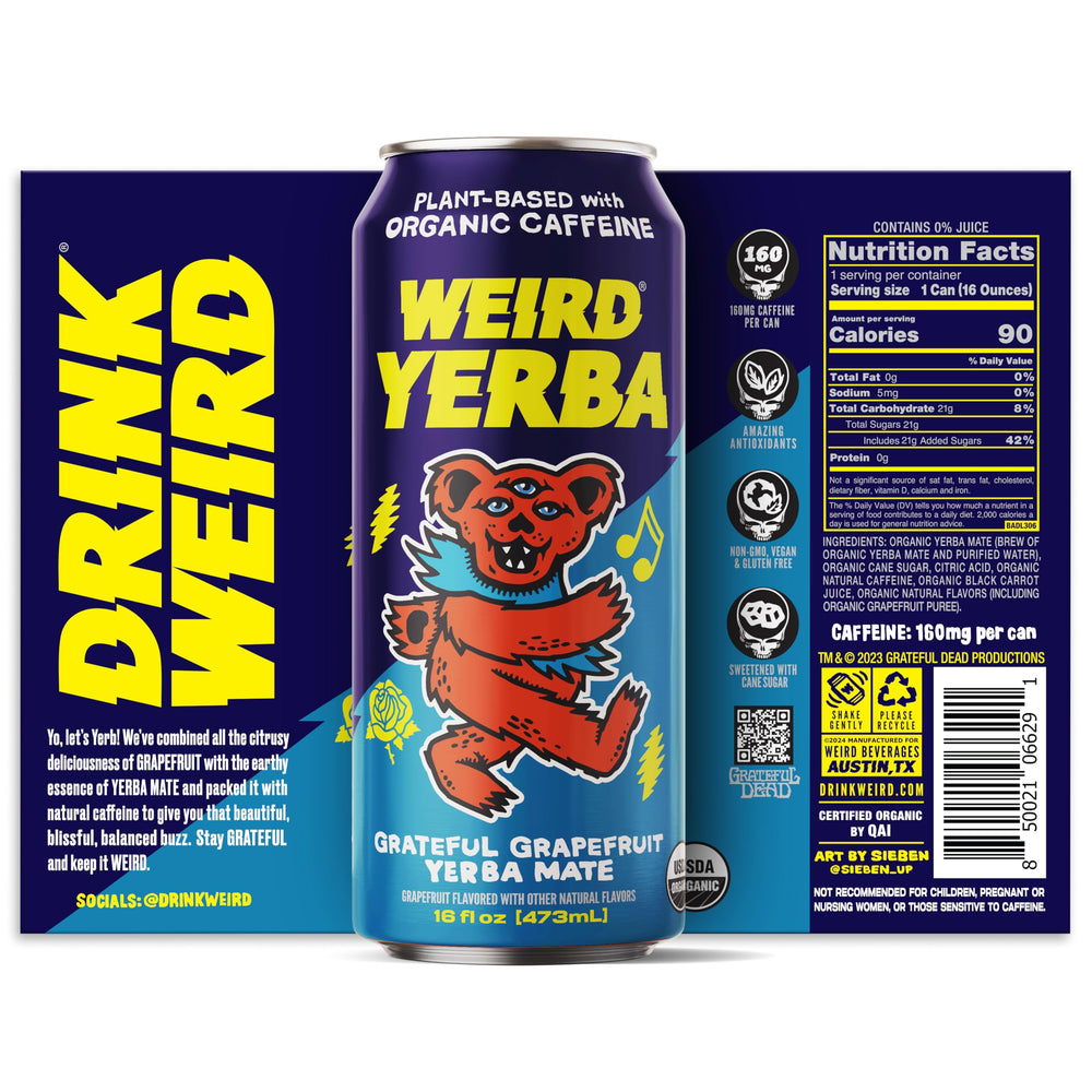 Cans from WEIRD in the fridge ready for a quick energy lift