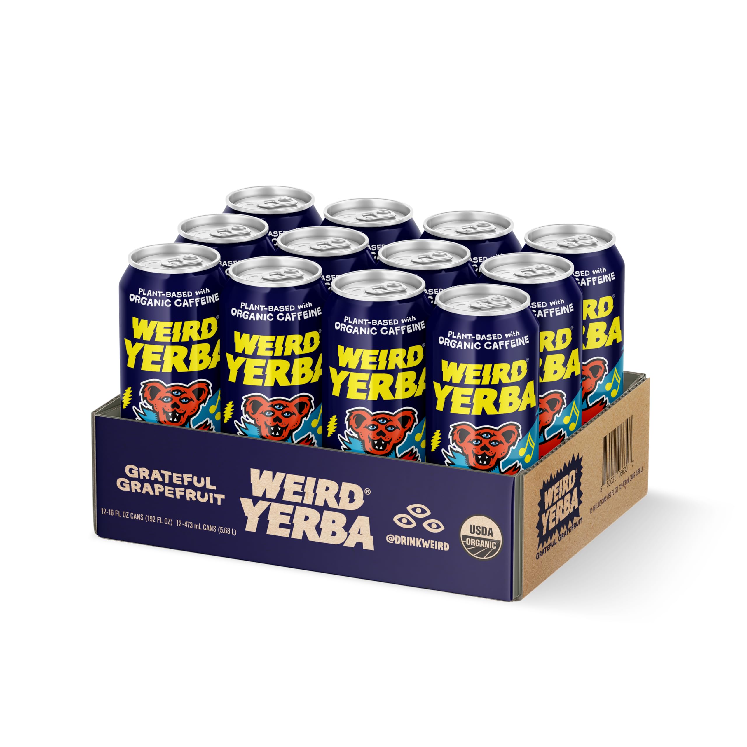 Label icons showing organic, non GMO, vegan on WEIRD can