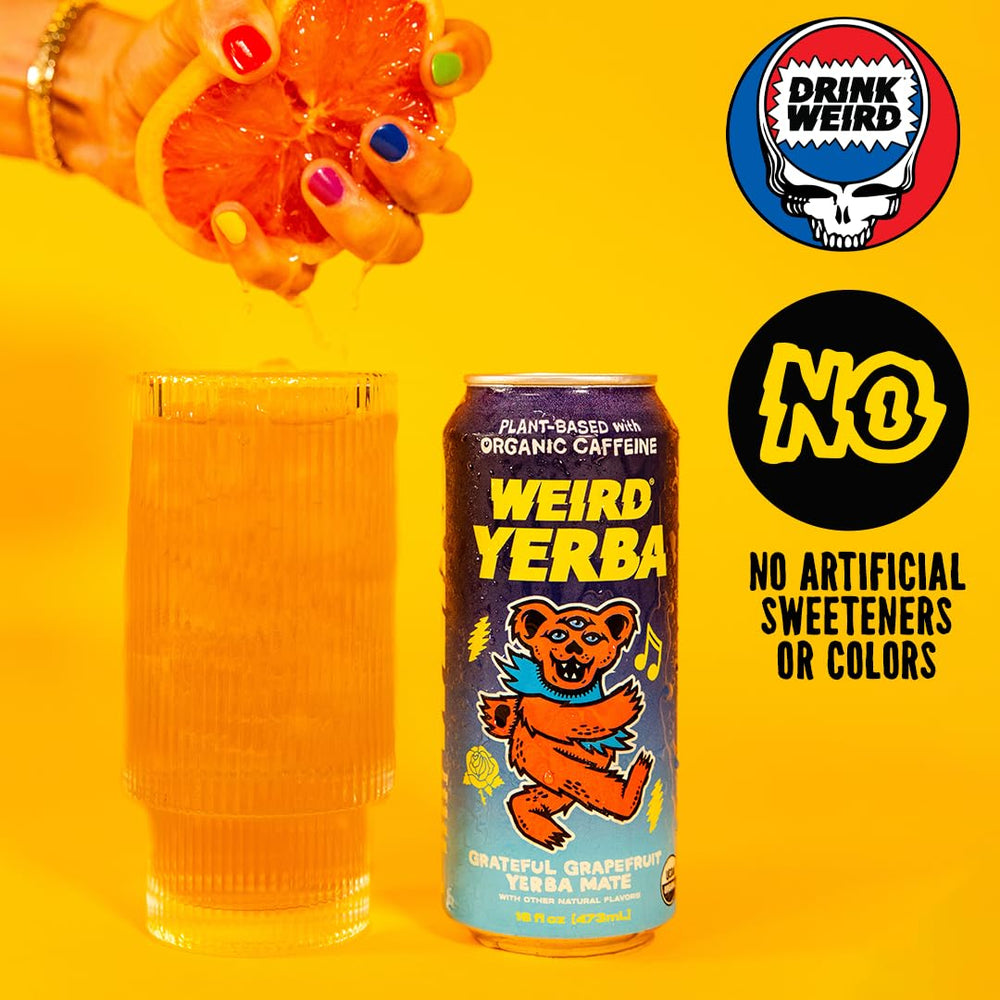 USDA Organic badge on WEIRD Grateful Grapefruit Yerba Mate
