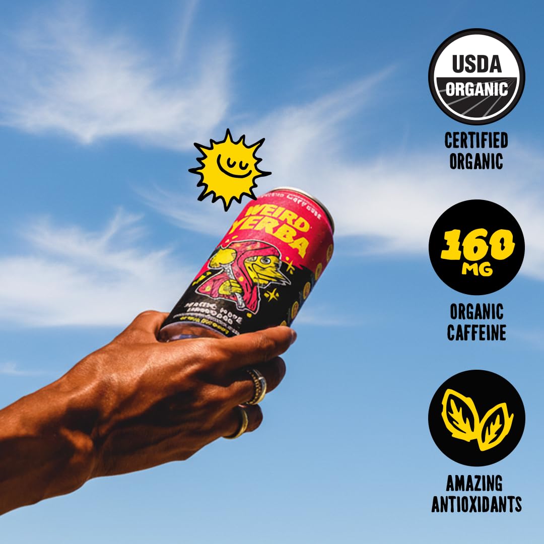 WEIRD Organic Magic Mate Lemonade label close-up shows organic and vegan credentials.