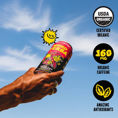 WEIRD Organic Magic Mate Lemonade label close-up shows organic and vegan credentials.