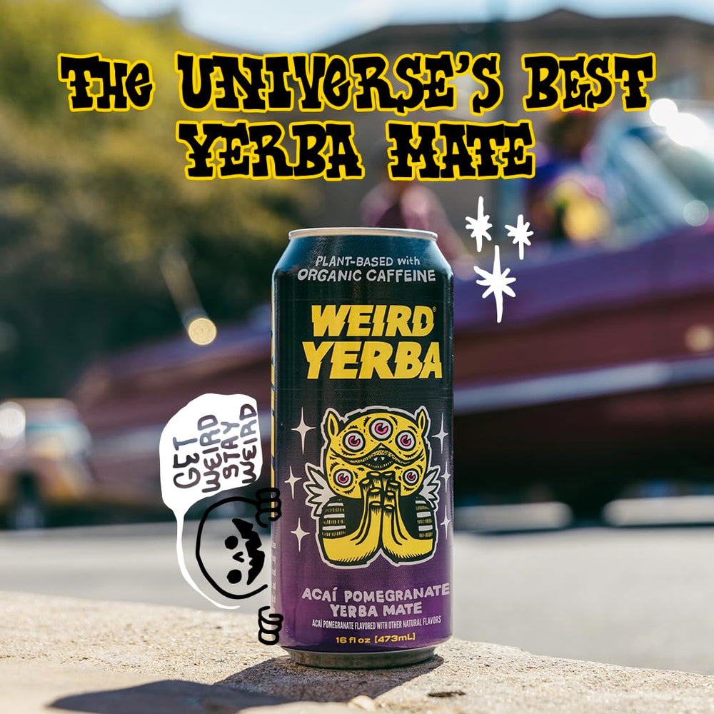 Outdoor scene with Drink Weird hints at on-the-go energy during hikes.