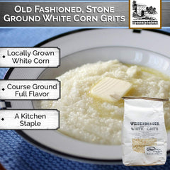 Close-up of Weisenberger White Grits texture highlighting stone-ground quality