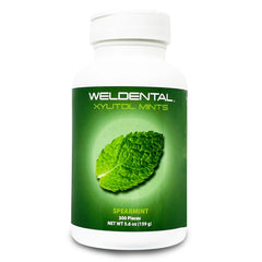WELdental Xylitol Mints Spearmint bottle for breath freshening on the go.
