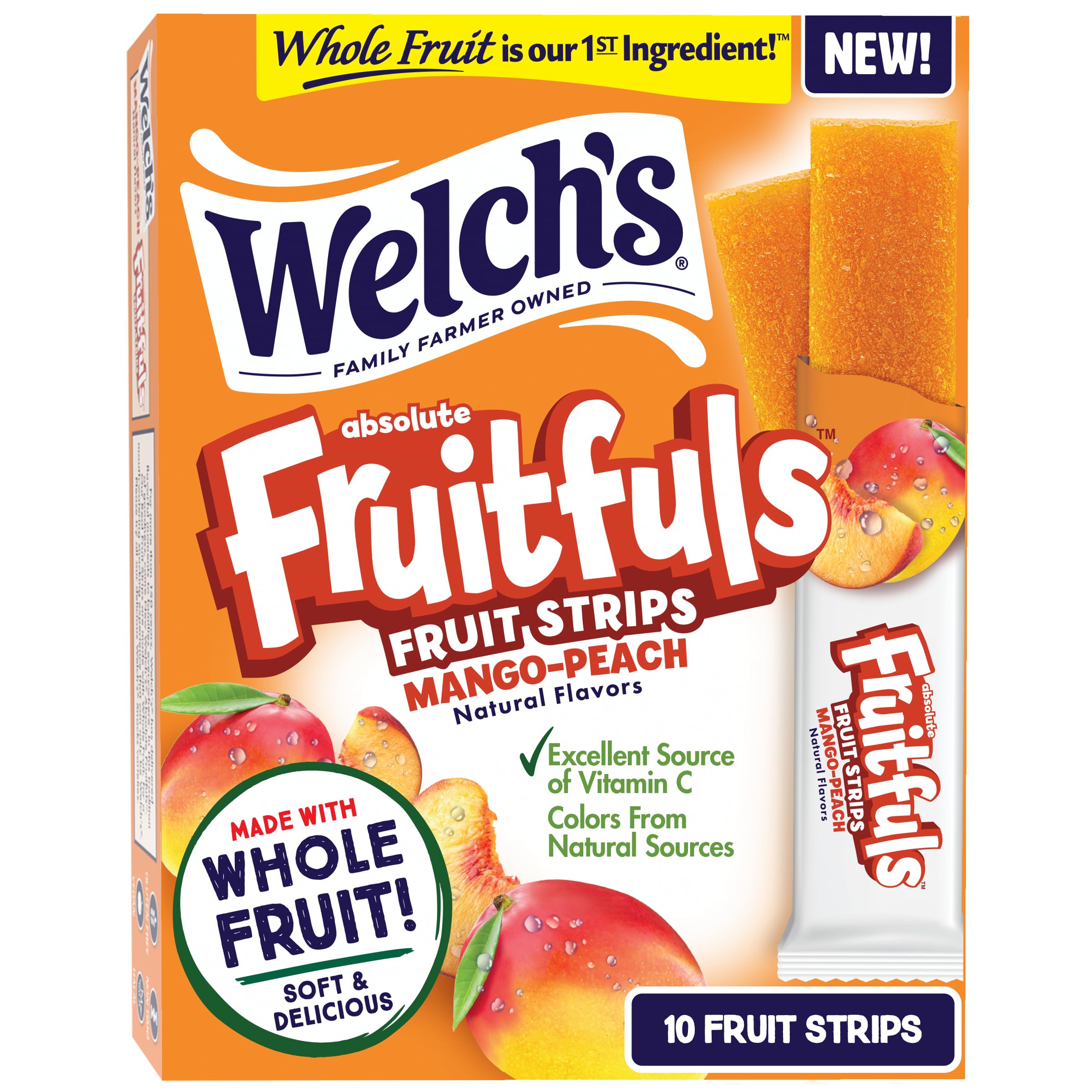 Welch's Absolute Fruitfuls Mango Peach front-pack for easy on-the-go snacking
