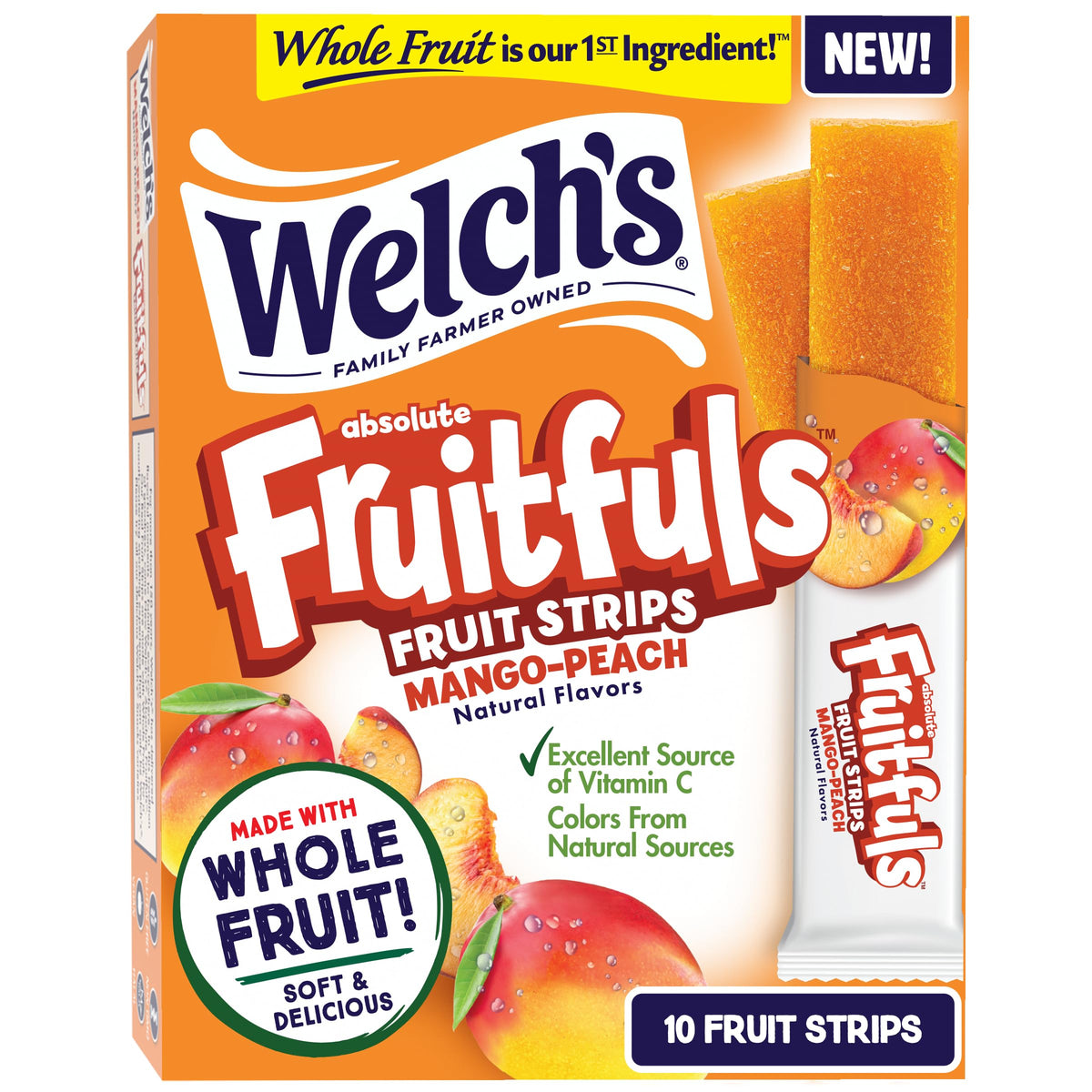 Welch's Absolute Fruitfuls Mango Peach front-pack for easy on-the-go snacking