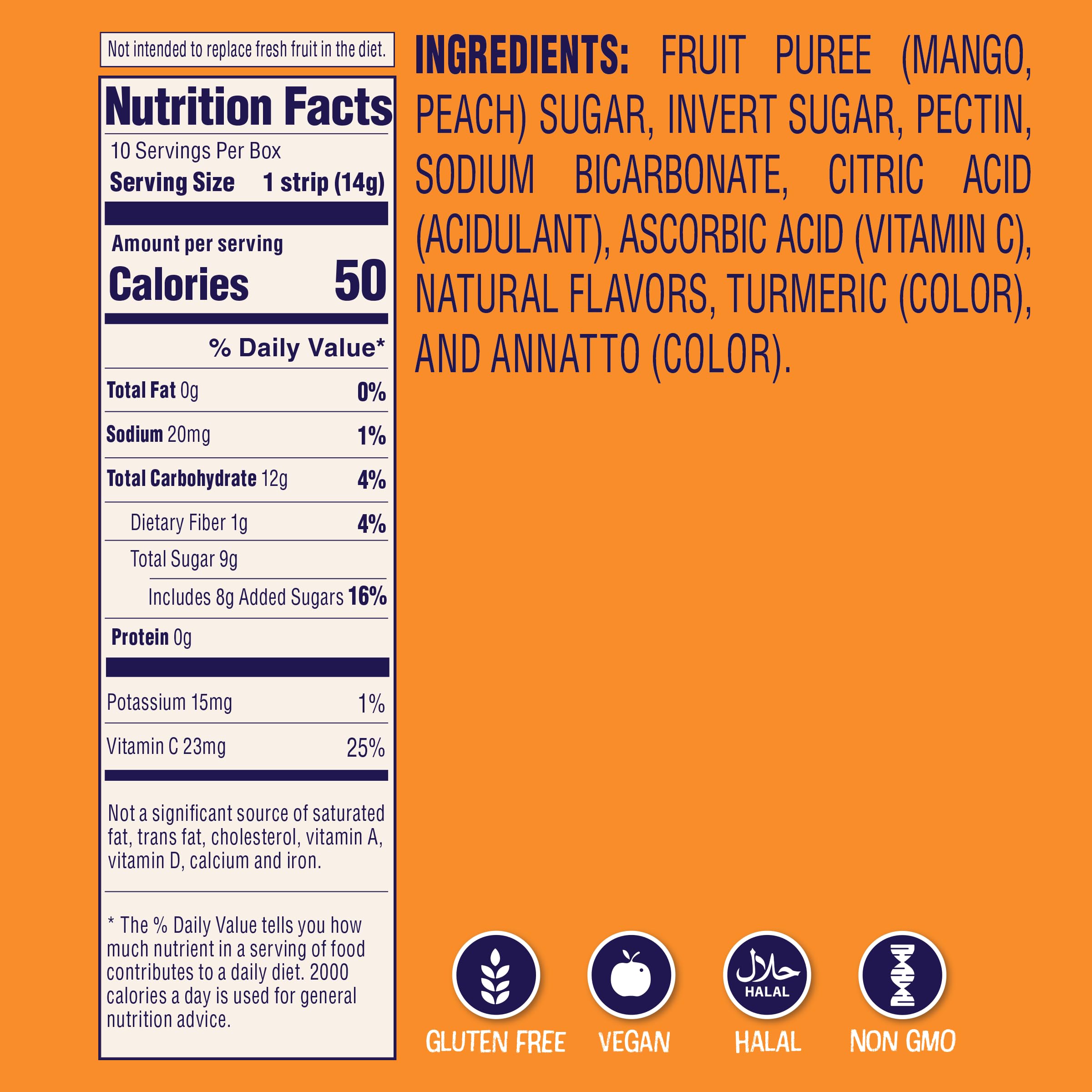 Welch's Absolute Fruitfuls Mango Peach texture closeup highlights soft, juicy strips