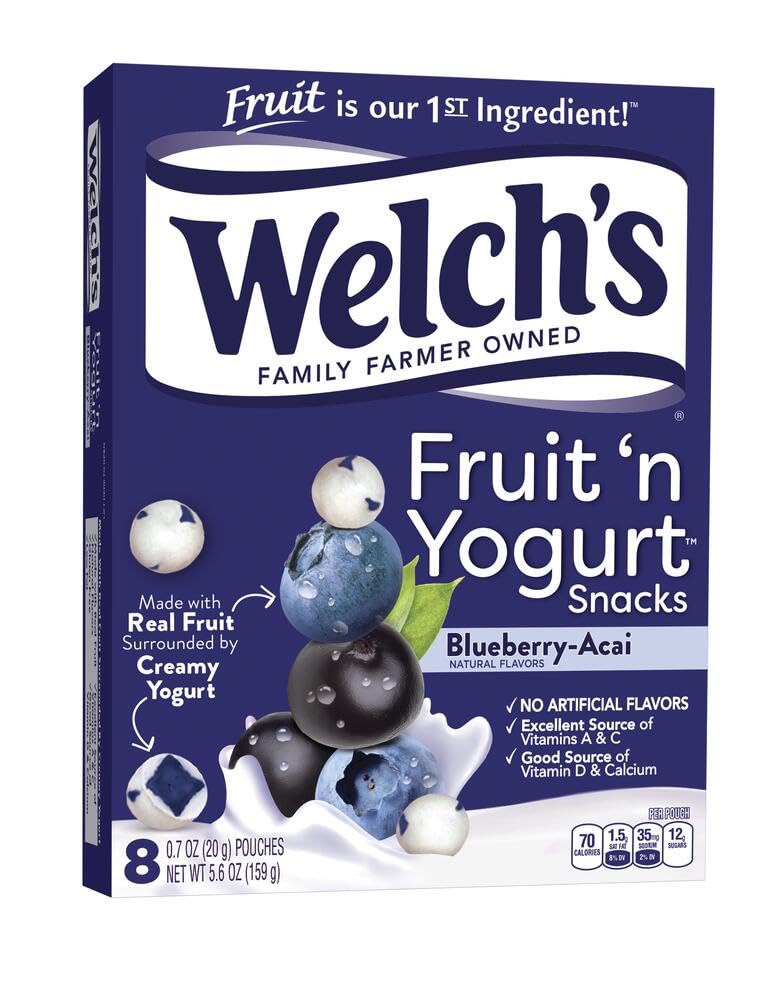 Welch's Blueberry-Acai Snacks box front, ideal for on-the-go snacking