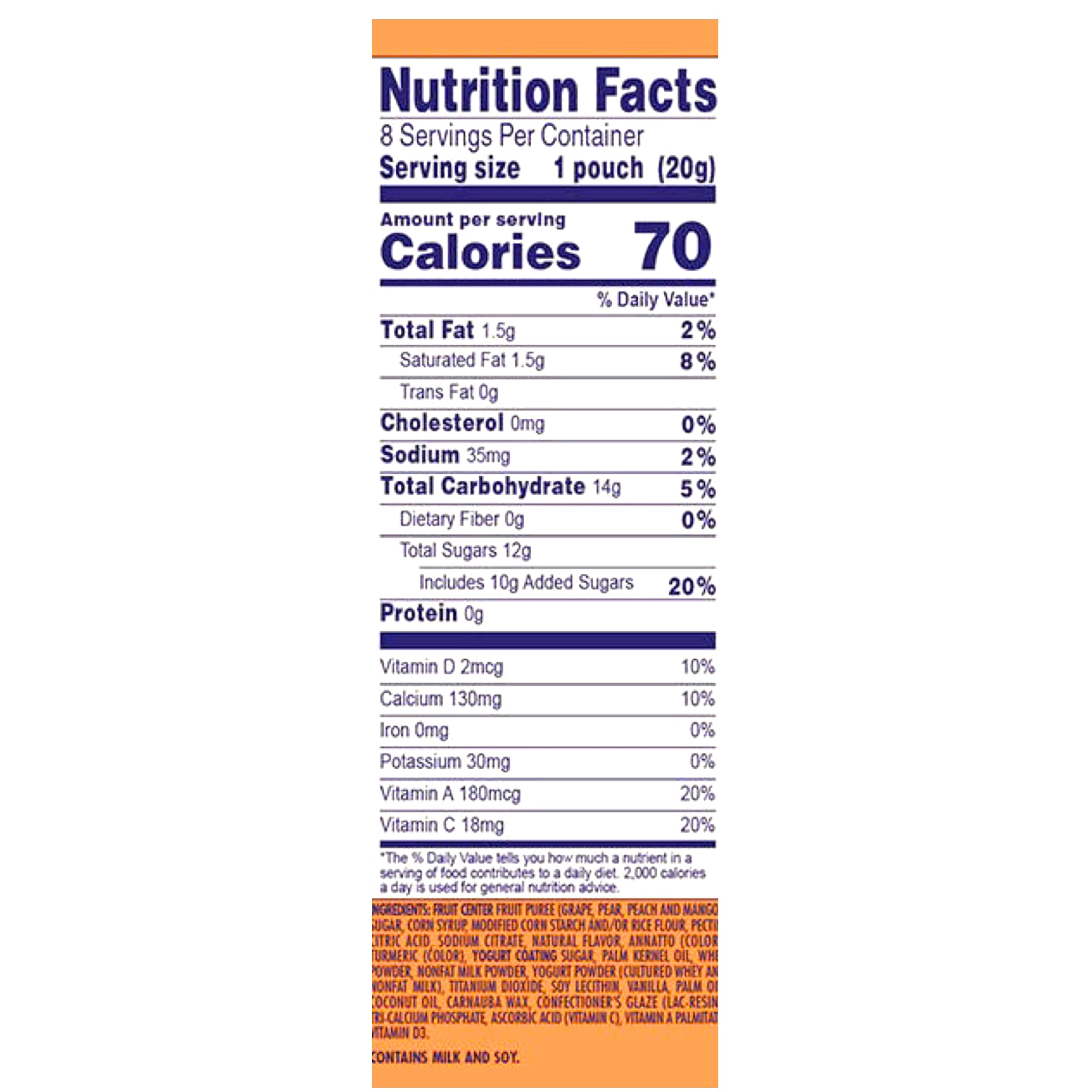 Welch's mango-peach snack box highlights convenient 0.7 oz portions for lunchboxes.