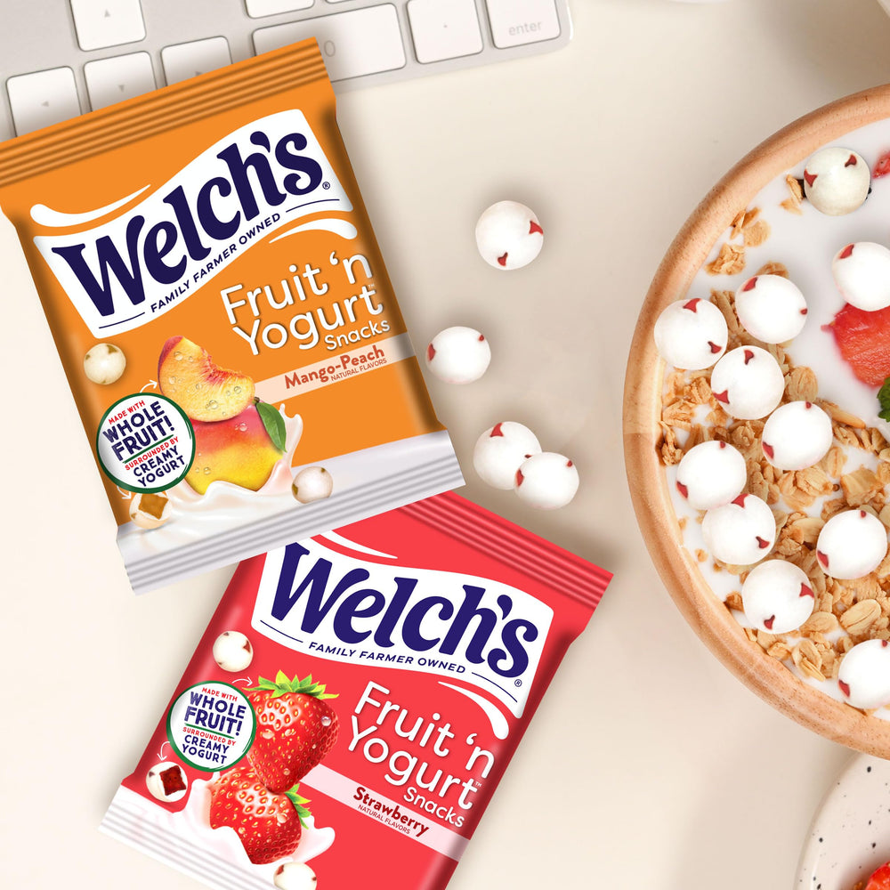 Welch's Fruit n Yogurt Snacks creamy coating over real fruit purée textures