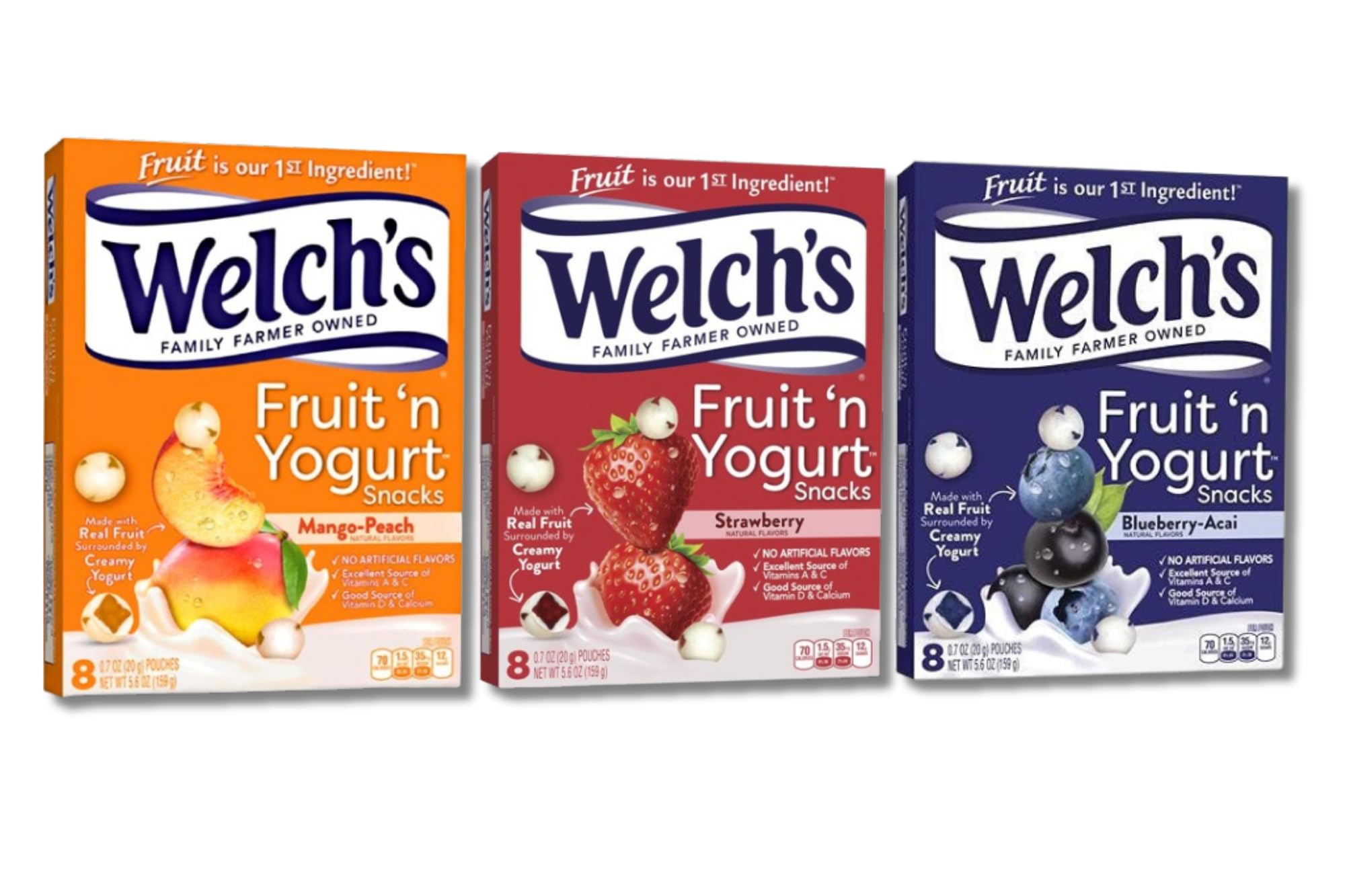 Welch’s Fruit ’n Yogurt Snacks strawberry pack with real fruit and creamy yogurt coating.