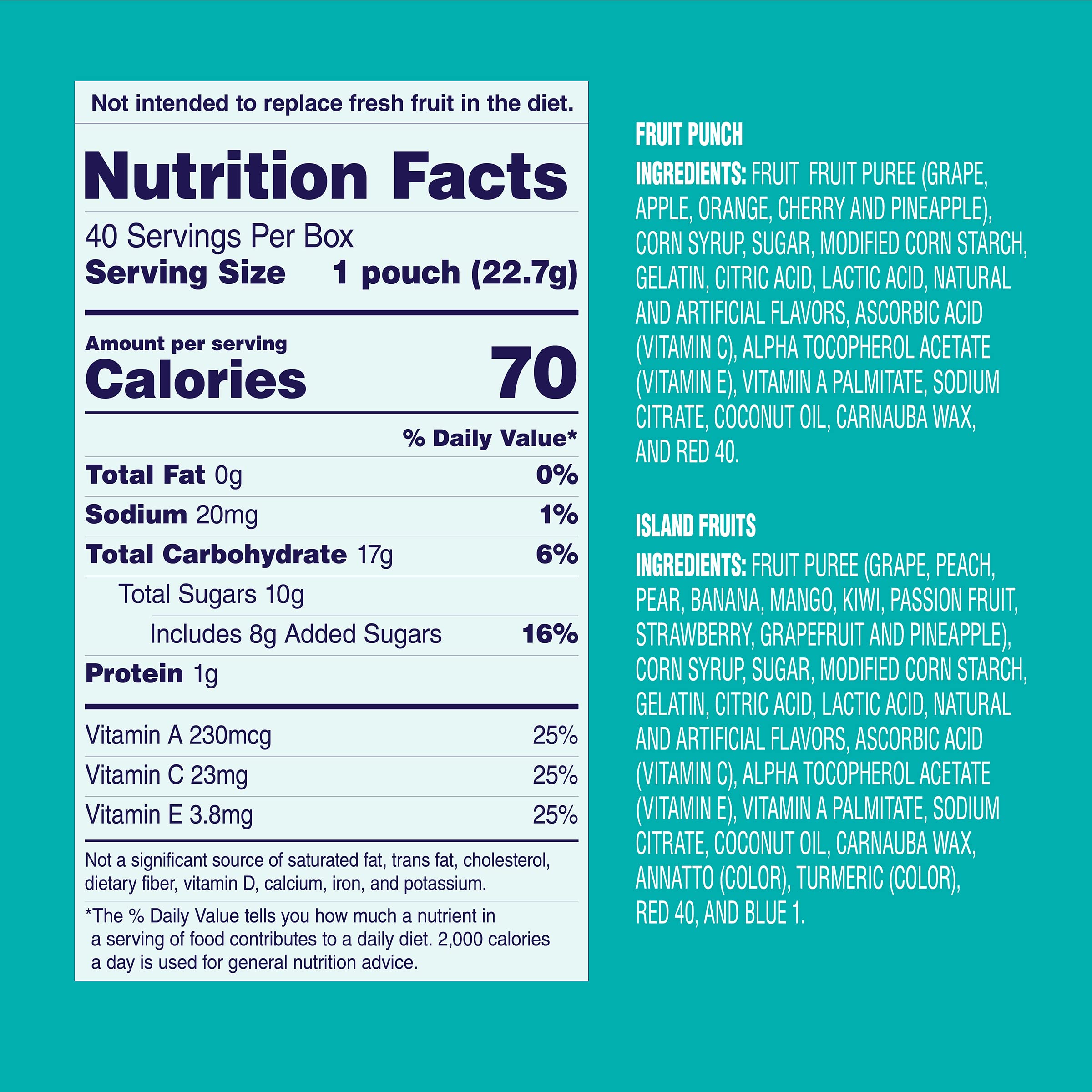 Welch's Fruit Snacks island fruits close-up bag highlights vibrant flavors for on-the-go snacking anywhere.