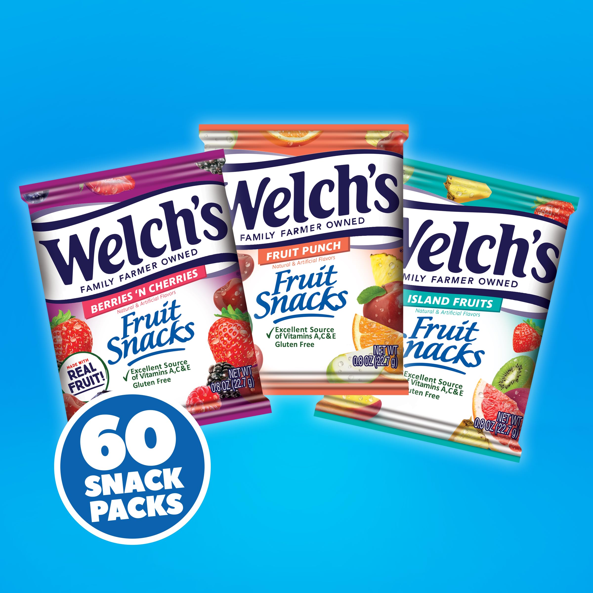 Welch's Fruit Snacks Island Fruits & Berries N Cherries pack for kids' snacks.