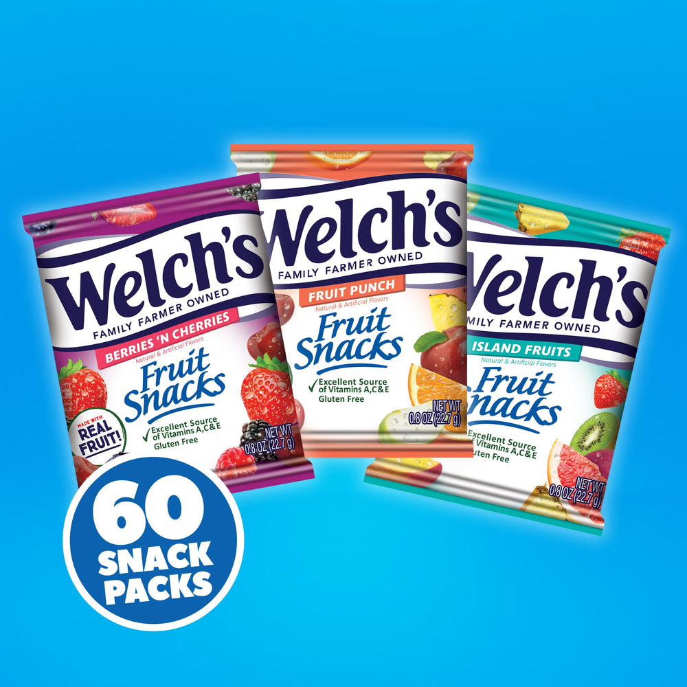 Welch's Fruit Snacks Island Fruits & Berries N Cherries pack for kids' snacks.