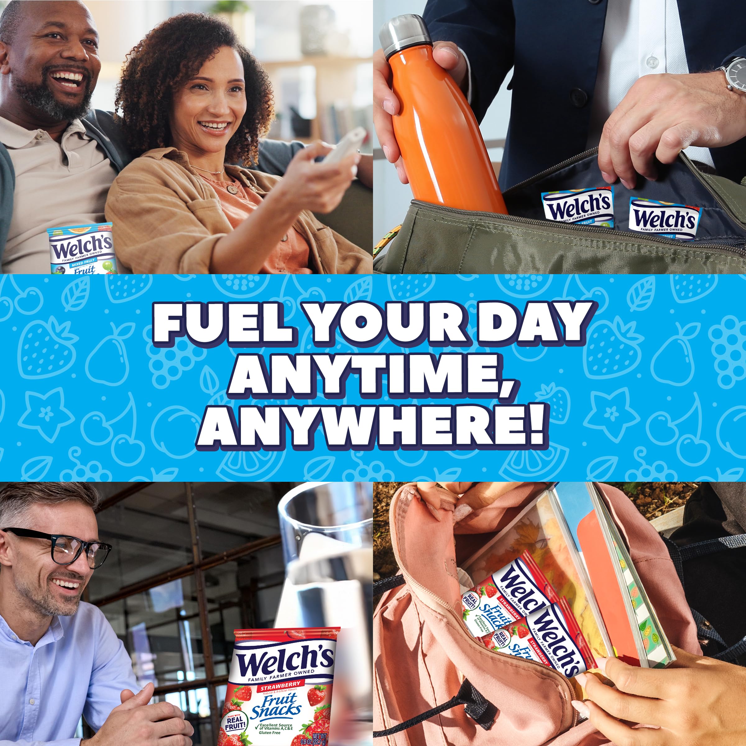 Welch's Fruit Snacks lunchbox-friendly packaging for school, work, or trips.