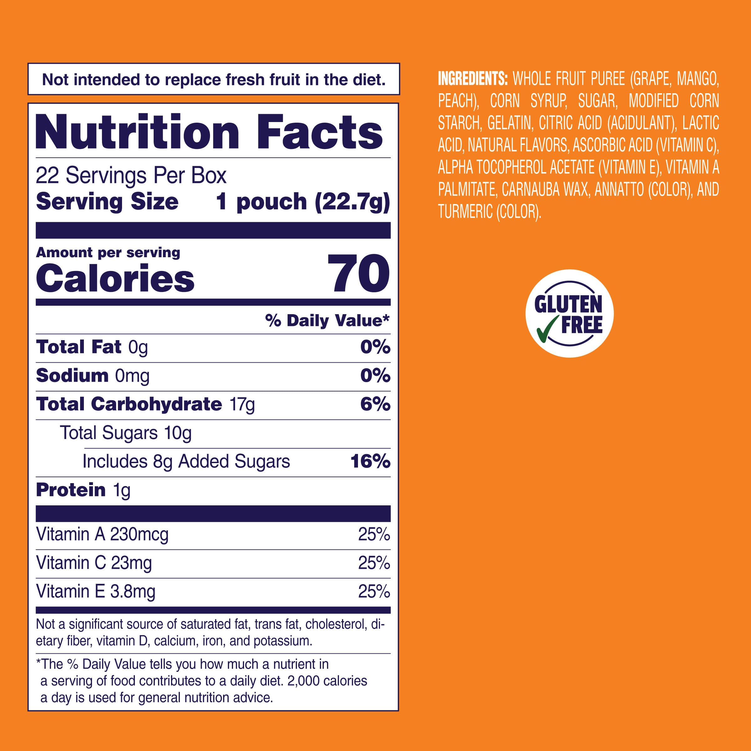 Welch's Mango Peach 5oz pack closeup showing soft chewy texture for kids.
