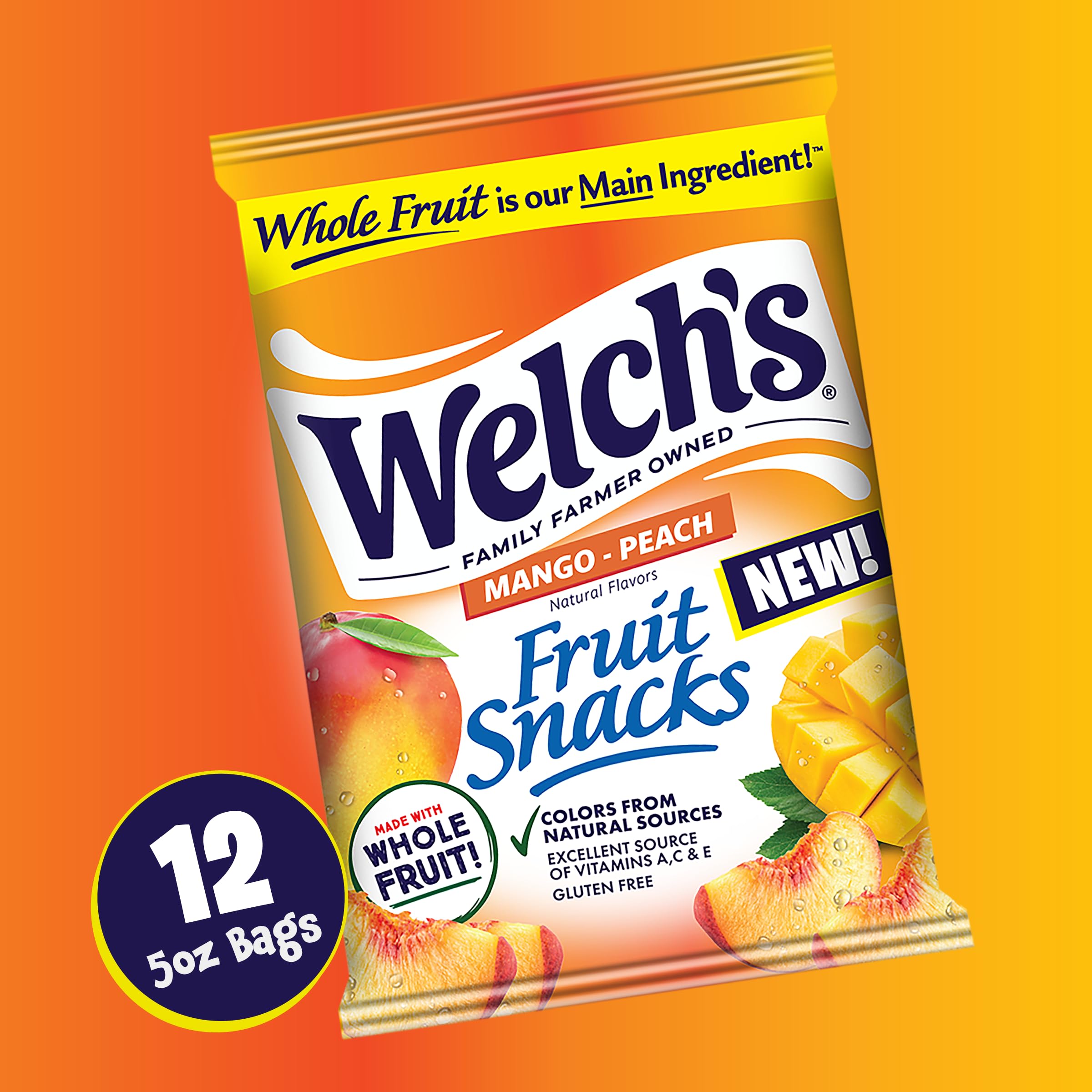 Welch's Mango Peach snack gluten-free label on package.
