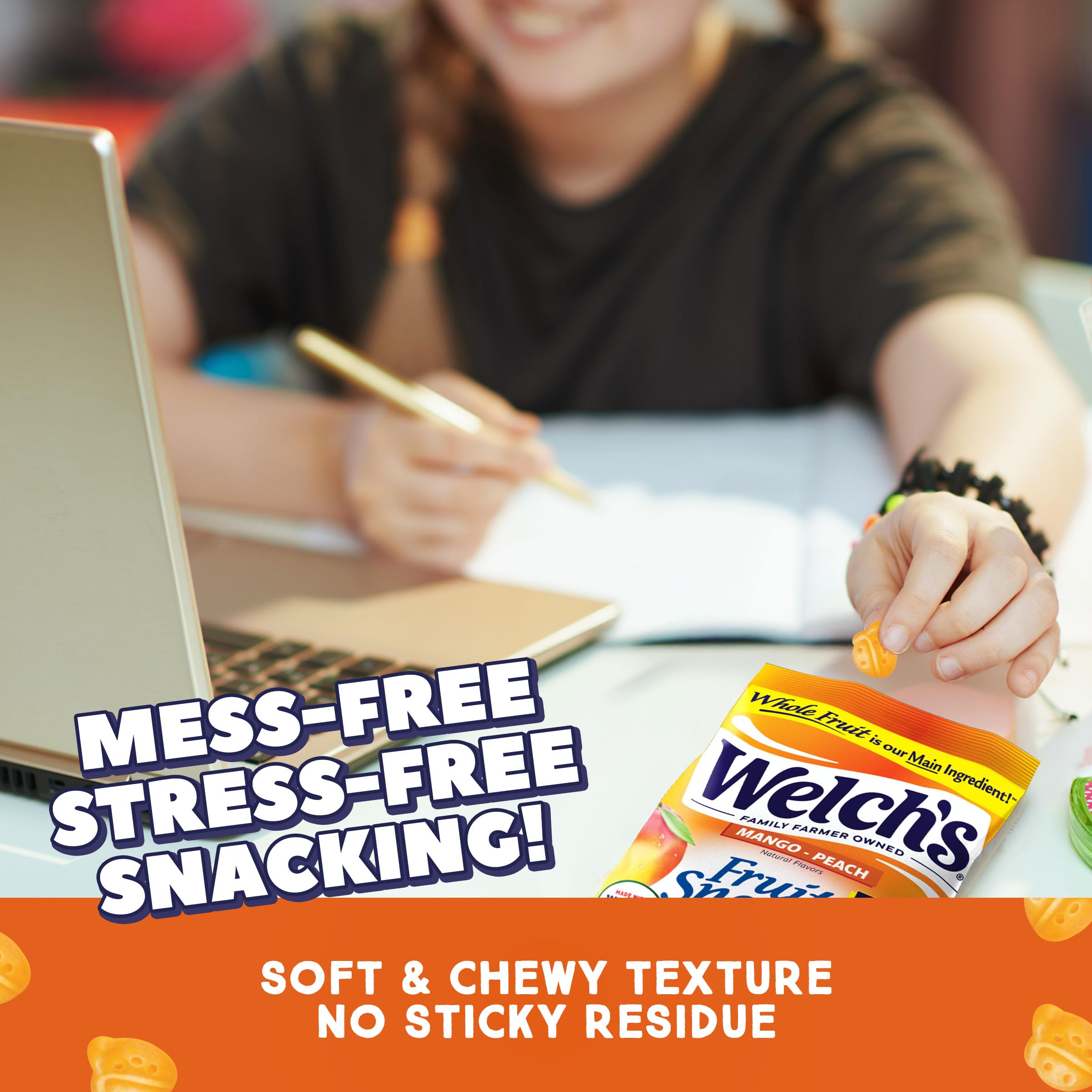 Welch's Mango Peach snacks in a box ready for school or travel.