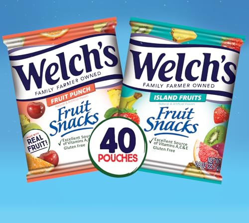 Welch's 40-pack display shows the snacks ready for family trips and school events.