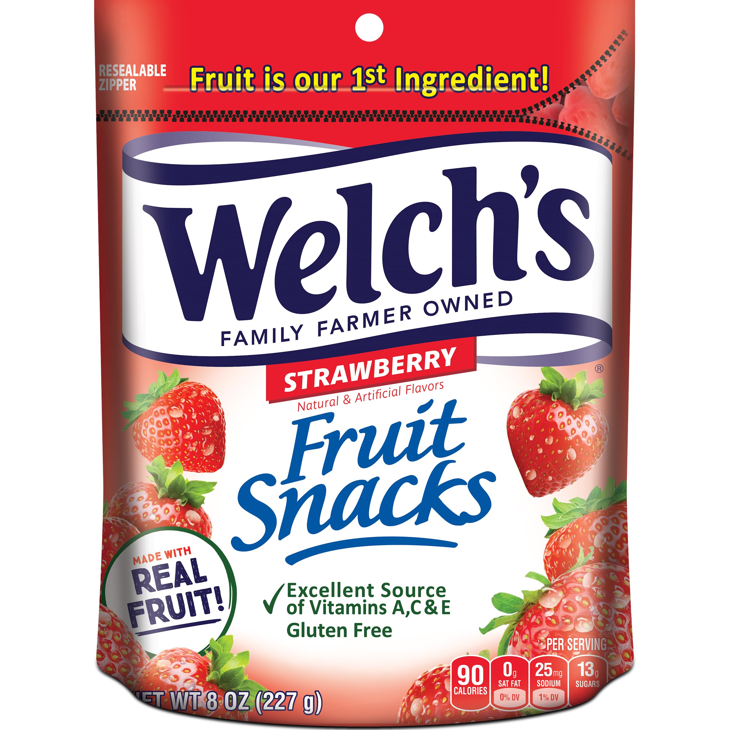 Welch's Fruit Snacks Strawberry bulk bag 8oz, ideal for sharing and on-the-go snacking.