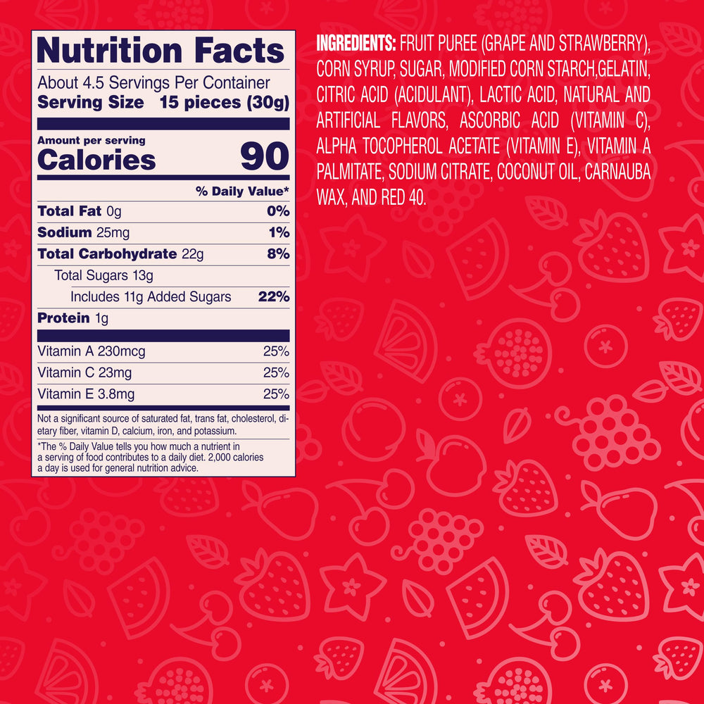 Gluten-free and fat-free Welch's strawberry fruit snacks option.