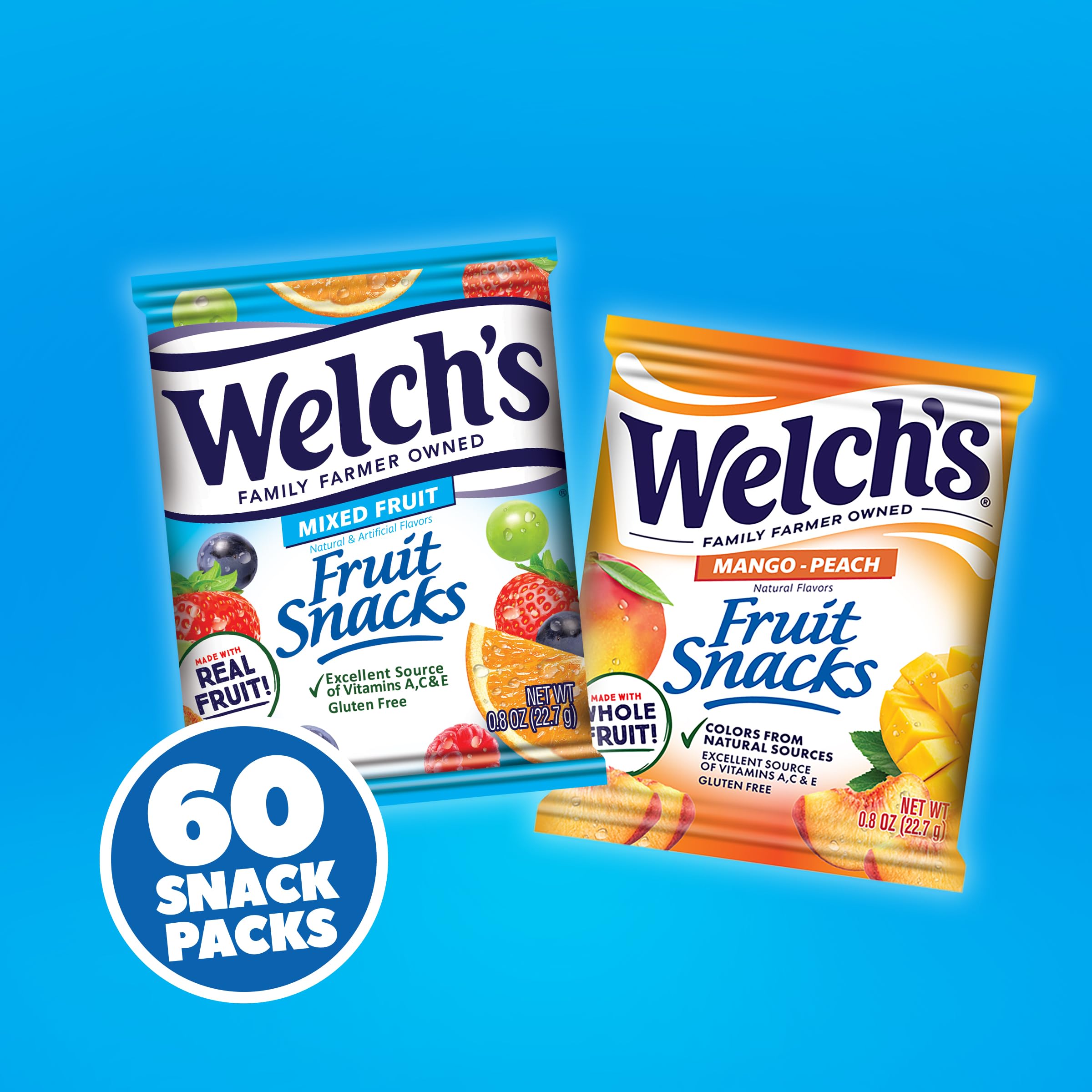 Colorful Welch's fruit shapes appealing to kids during snack time.