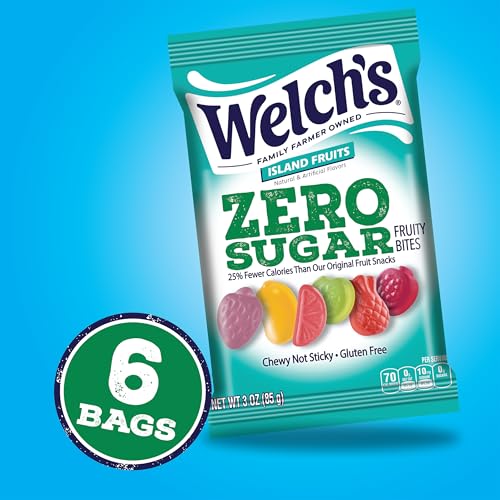 Gluten-free, sugar-free Welch's Fruity Bites in Island Fruits flavor.