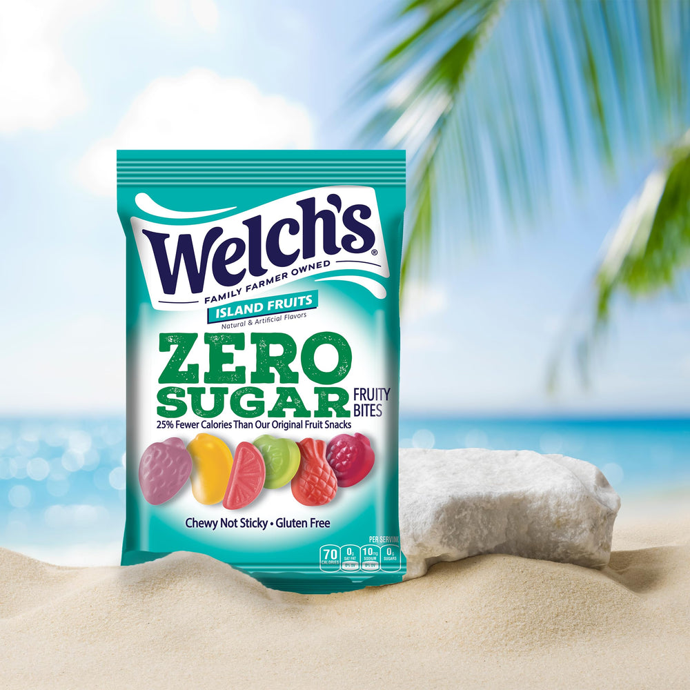 Island Fruits packaging showcasing convenient 3oz snack pouches.