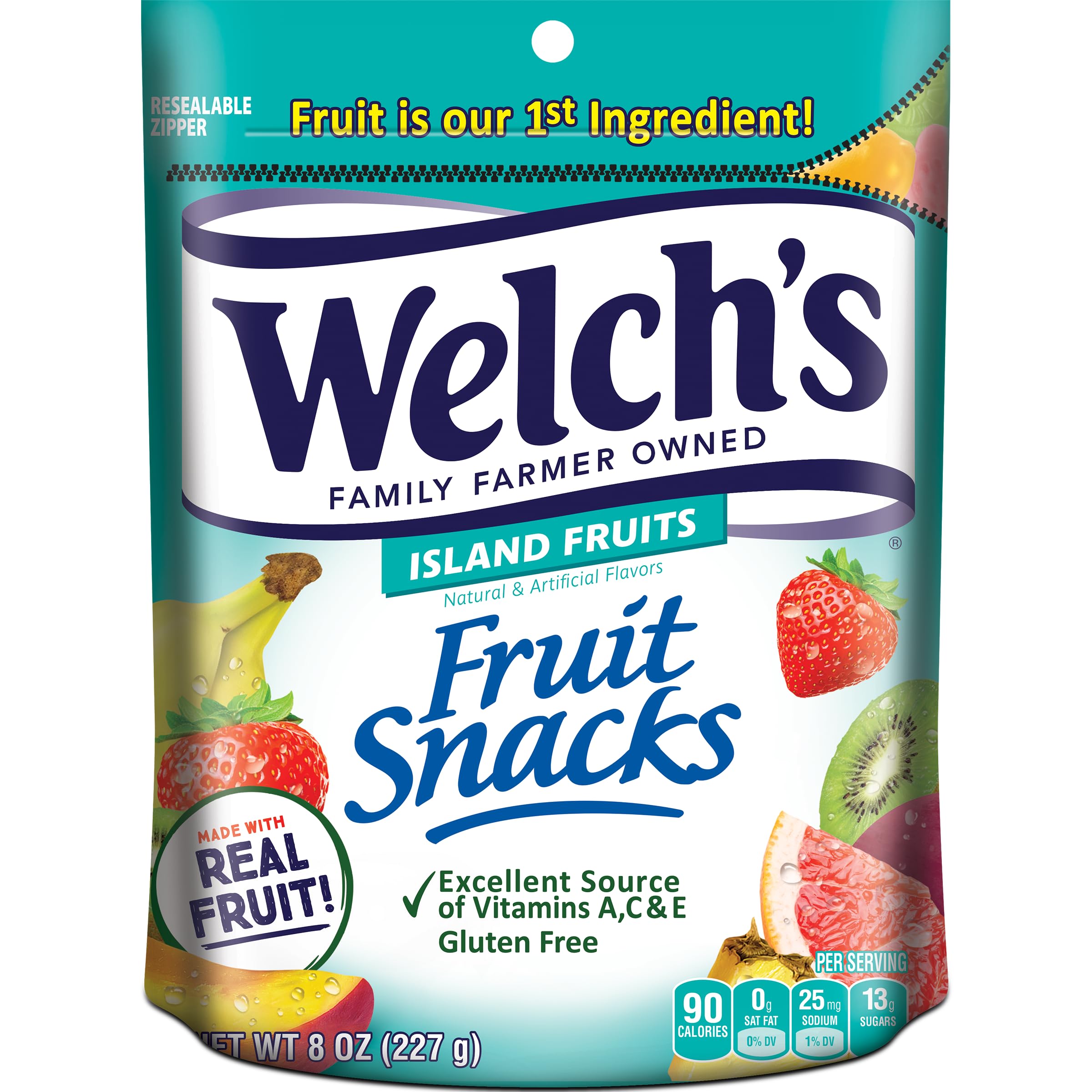 Welch's Island Fruits Snack Pack—convenient 8oz gluten-free snack for lunchboxes and travel.