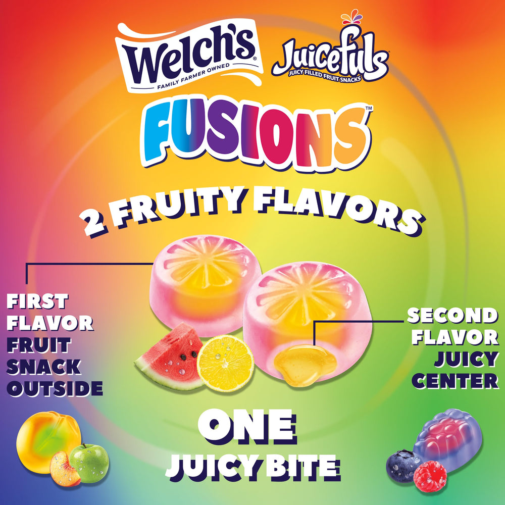 Welch's Juicefuls Fusions Outside chewy, inside juicy texture.