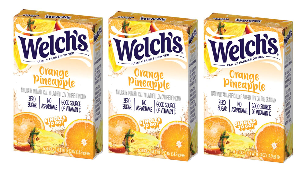 Welch's Orange Pineapple Drink Mix pack shown for on-the-go refreshment.