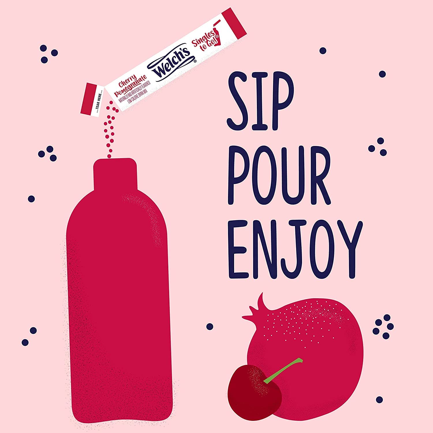 Welch's Singles To Go cherry pomegranate label close-up highlights natural flavors.