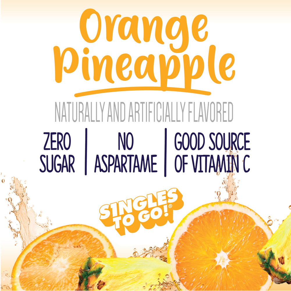 Welch's Singles To Go orange pineapple drink mix poured into a glass, refreshing taste