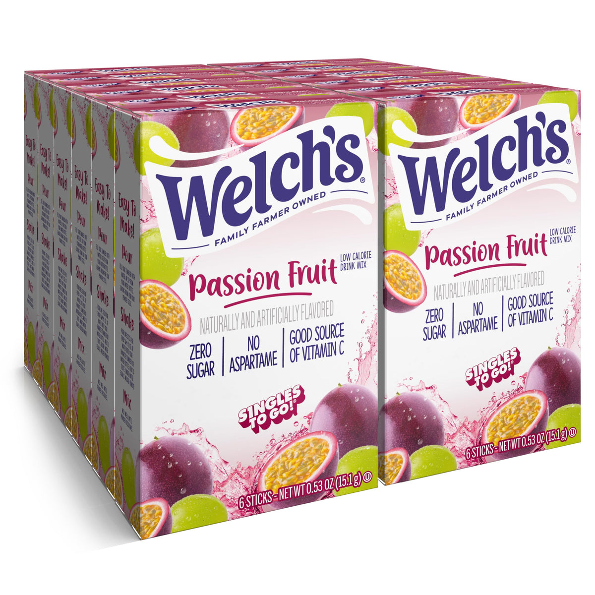 Welch's Singles To Go passion fruit box for on-the-go flavor refreshment.
